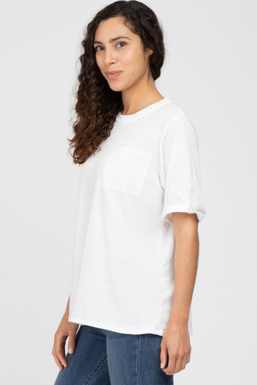 White Oversized Pocket Front Short Sleeve Top