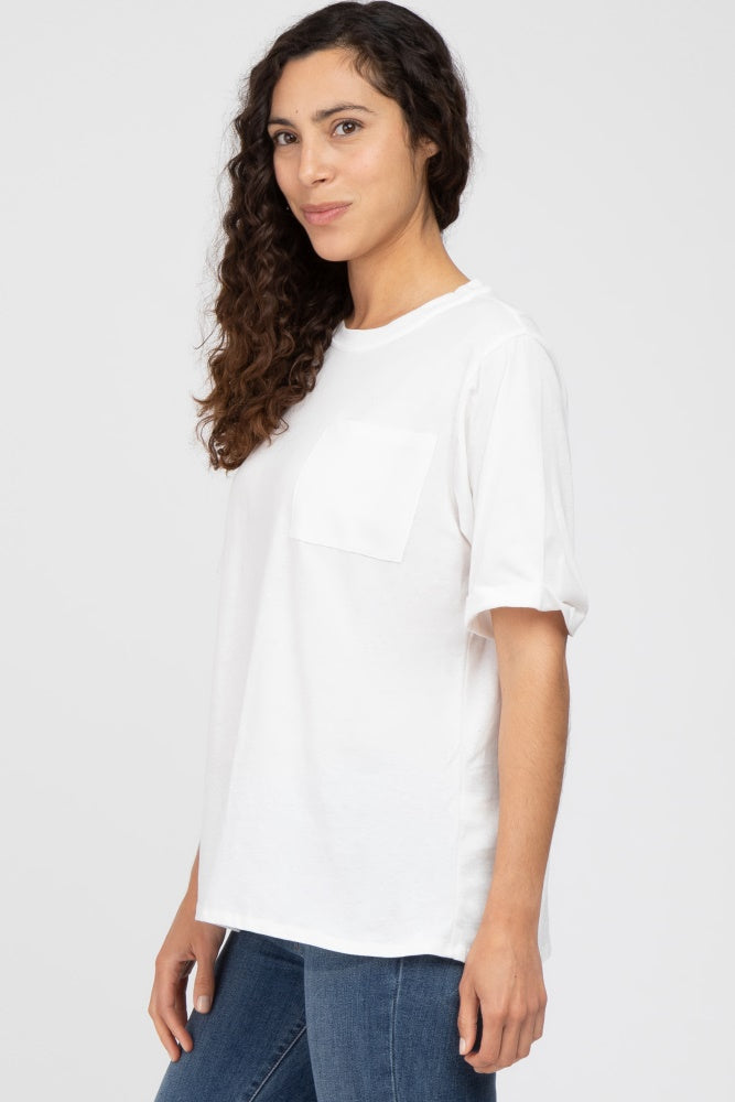 White Oversized Pocket Front Short Sleeve Top