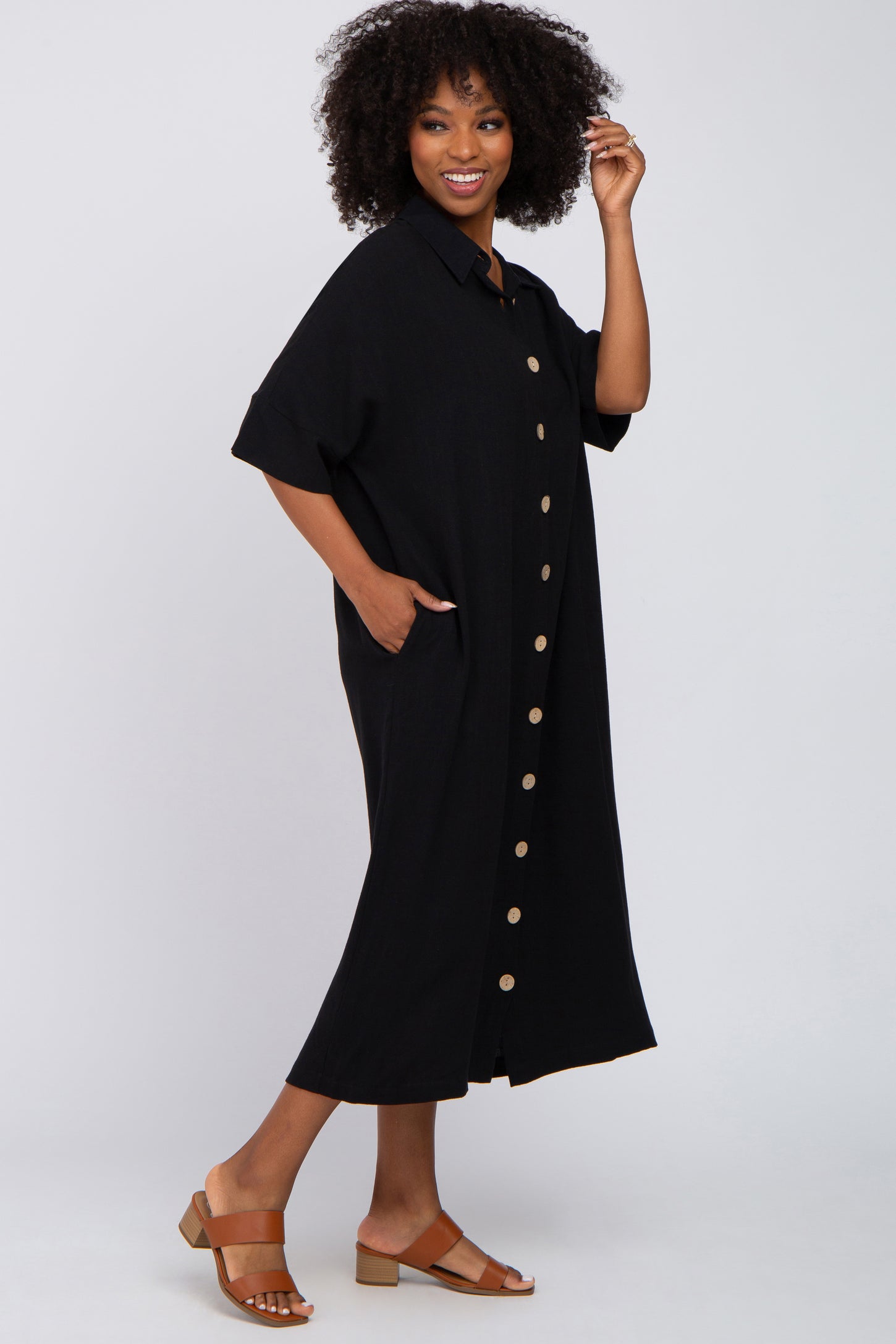 midi dress oversized YOURS Plus Size Black Oversized Pocket Detail Midi Dress
