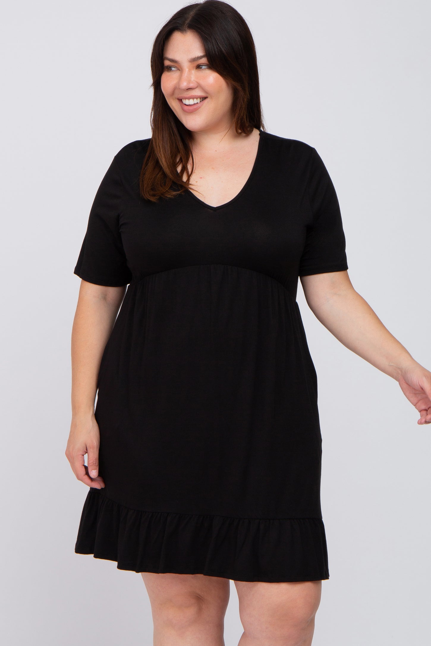 Black V-Neck Ruffle Hem Dress – PinkBlush Black V-Neck Ruffle Hem Dress – PinkBlush