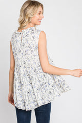 Ivory Floral Sleeveless Babydoll Top
