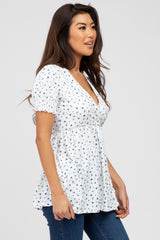 Ivory Ditsy Floral Smocked Sleeve Wrap Top