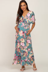 Jade Floral Wrap Front Waist Tie Maternity Maxi Dress