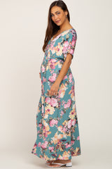 Jade Floral Wrap Front Waist Tie Maternity Maxi Dress