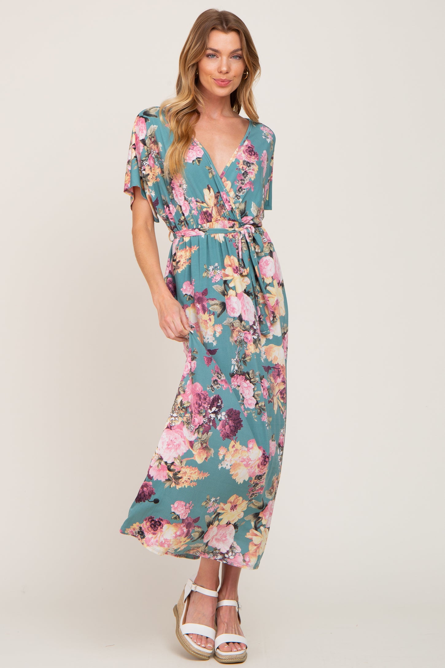 maxi dress wrap front Avec Les Filles Asymmetric Twist Front Dress Women's Dress Baja Blue : XL