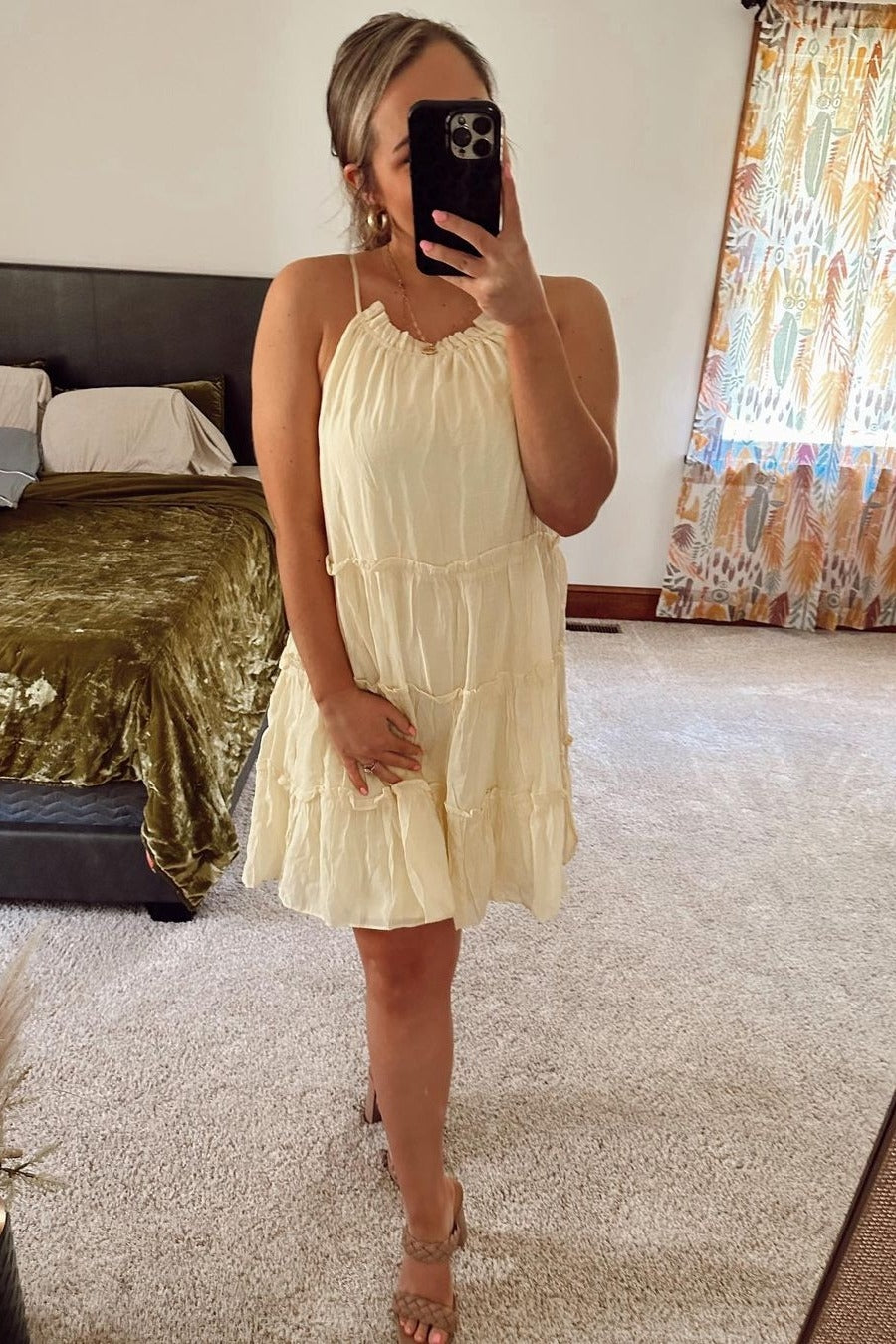 Yellow Tiered Ruffle Accent Mini Dress