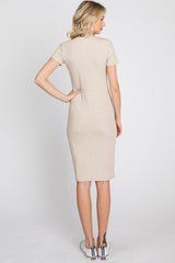 Beige Ribbed Fitted Dress
