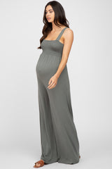 Olive Sleeveless Wide Leg Maternity Jumpsuit