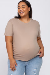 Mocha Solid Short Sleeve Plus Maternity Top