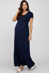 Navy Blue Basic Maternity Maxi Dress