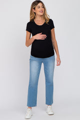 Black Basic Short Sleeve Maternity Fitted Top