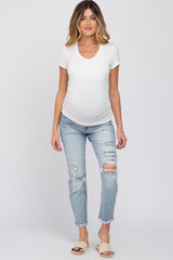 White Basic Short Sleeve Maternity Fitted Top