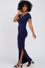 Navy Cross Front Ruched Maxi Dress