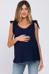 Navy Blue Shoulder Bow Maternity Tank Top