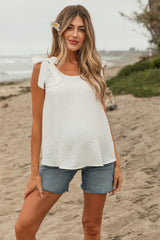 White Shoulder Bow Maternity Tank Top