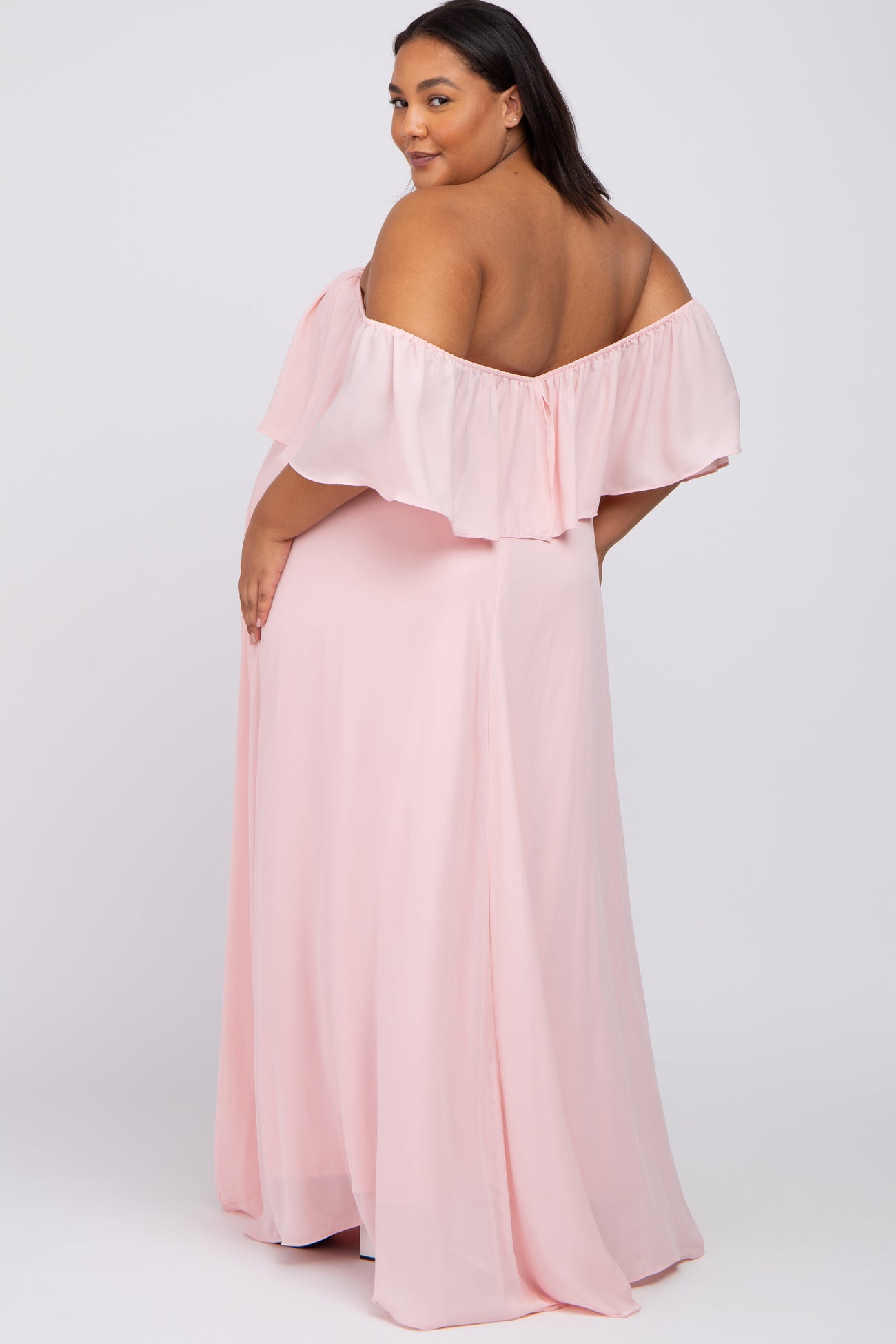 Light Pink Chiffon Off Shoulder Maternity Plus Gown – PinkBlush Light Pink Chiffon Off Shoulder Maternity Plus Gown – PinkBlush