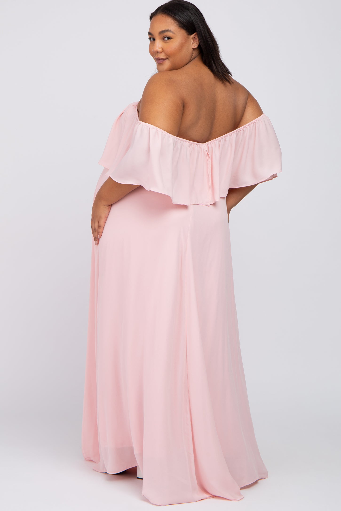 women's light pink off the shoulder dress for pregnant Pink Maternity Dresses for Baby Shower, Off the Shoulder Pregnancy Photoshoot Maxi Gown for Women, Bunmp-Friendly Wedding Guest Outfit, Cocktail Dress at Amazon Women's Clothing store