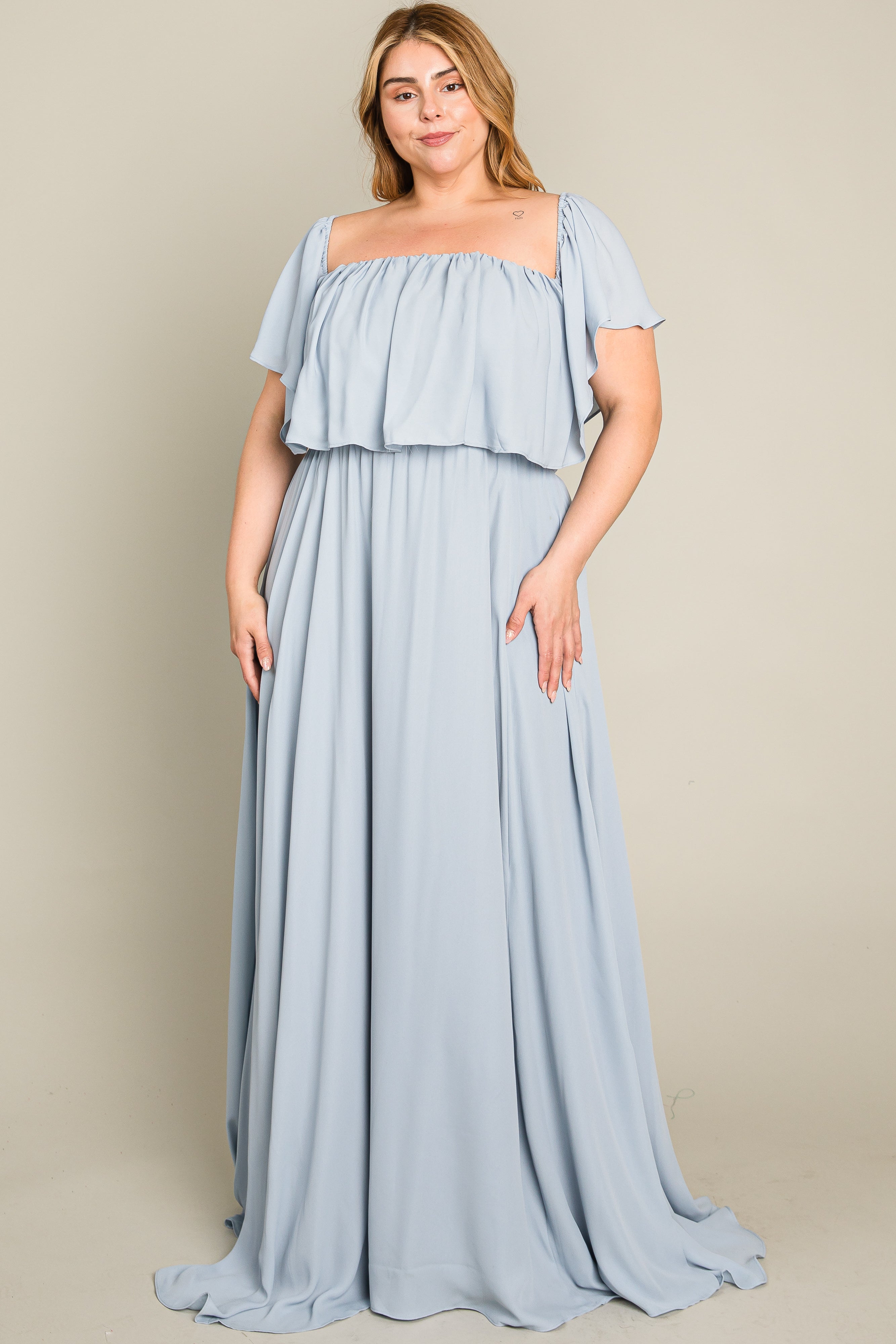 blue plus size maternity dress Light Chiffon Off Shoulder Gown boutique clothing a midi length Sleeveless Boatneck Fit & Style:Custom Color Pants Set