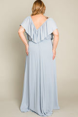 Light Blue Chiffon Off Shoulder Plus Gown