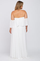 White Chiffon Off Shoulder Maternity Plus Gown
