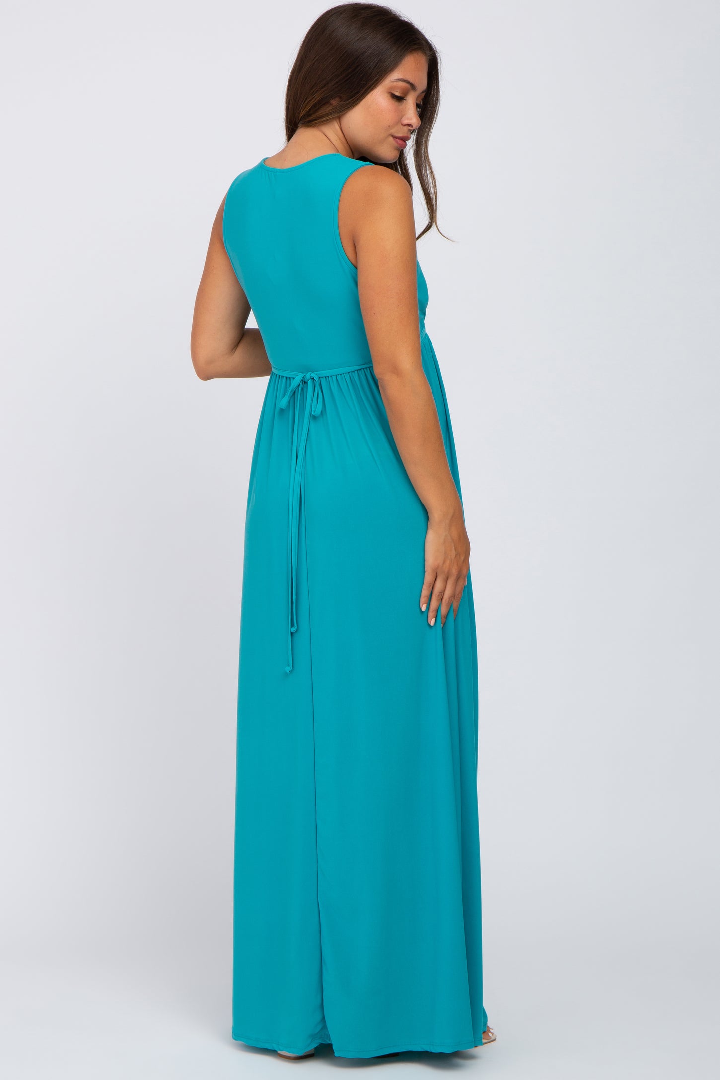 Turquoise V-Neck Sleeveless Maternity Maxi Dress PinkBlush Turquoise V-Neck Sleeveless Maternity Maxi Dress PinkBlush