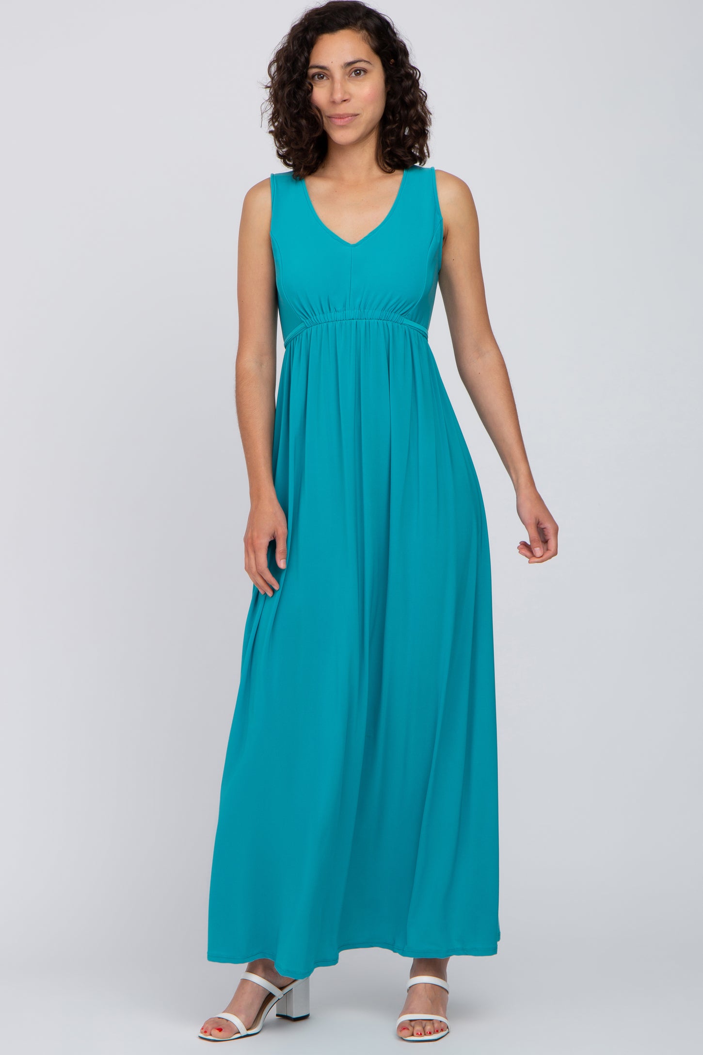 Turquoise V-Neck Sleeveless Maternity Maxi Dress PinkBlush Turquoise V-Neck Sleeveless Maternity Maxi Dress PinkBlush