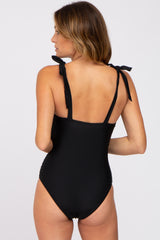 Black Shoulder Tie One-Piece Swimsuit
