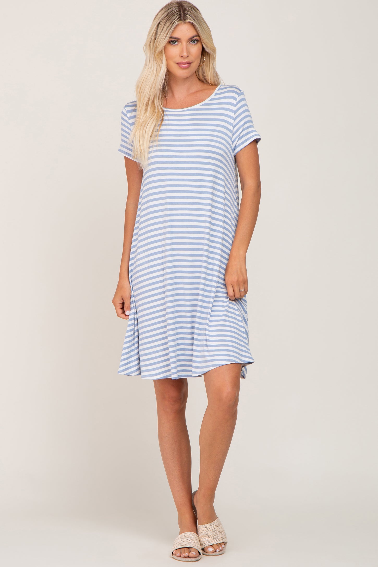 Blue Striped Short Sleeve Dress
