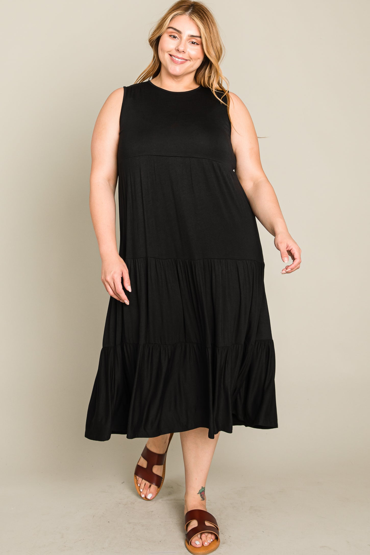 knee length dresses for ladies Petal and Pup Women's Naura Shirred Tiered Midi Dress