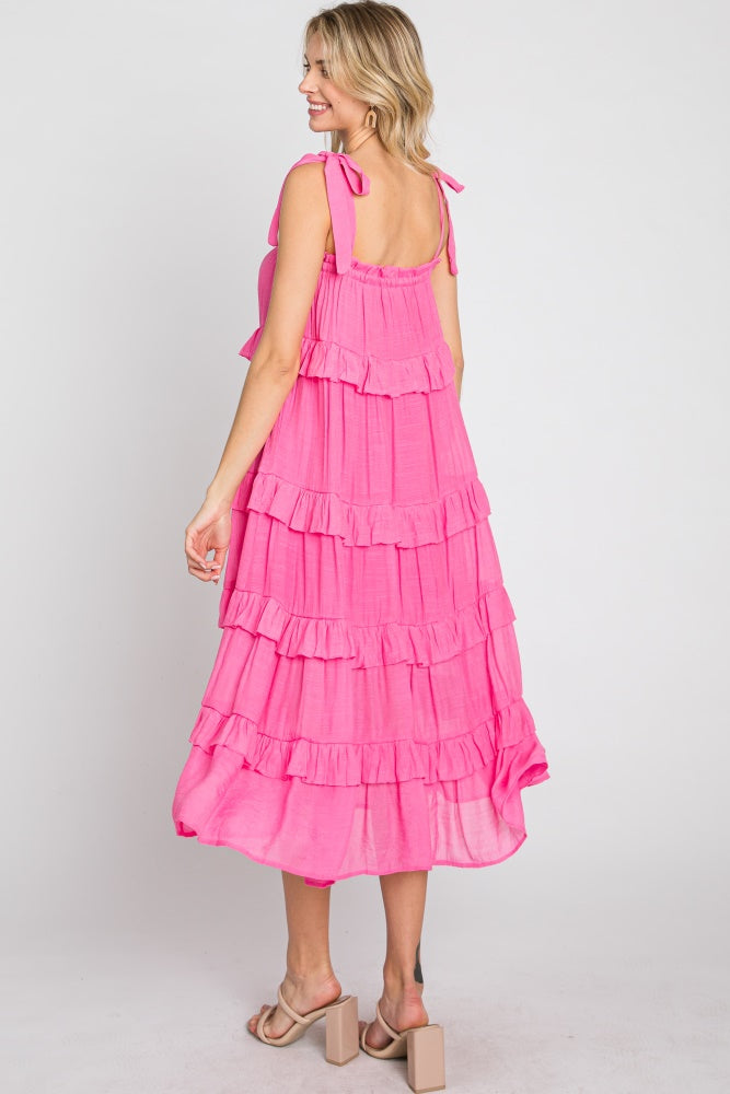 Fuchsia Ruffle Tiered Midi Dress