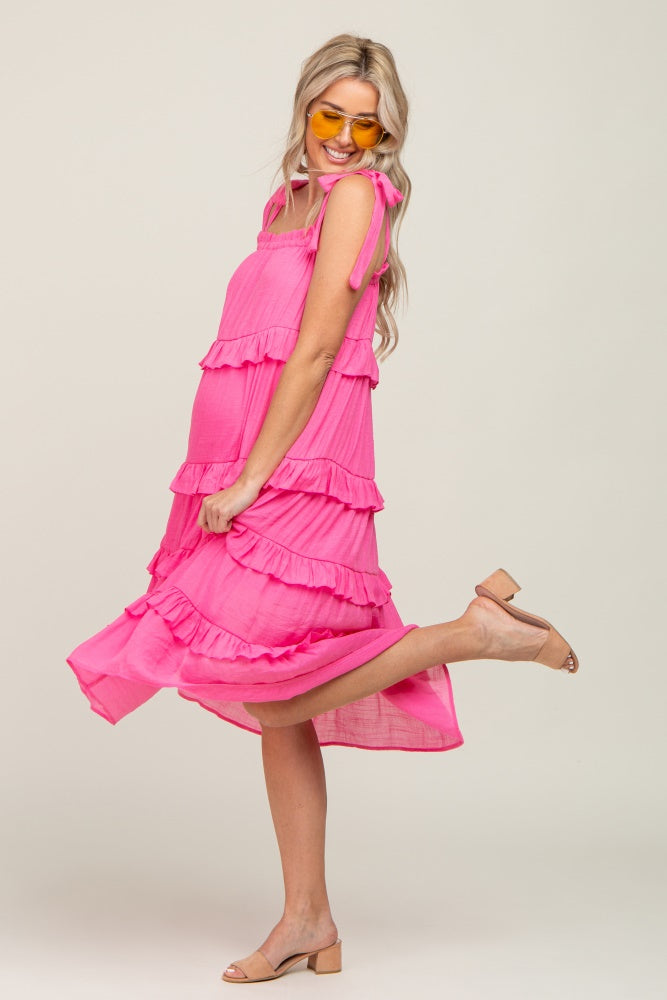 Fuchsia Ruffle Tiered Maternity Midi Dress