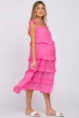 Fuchsia Ruffle Tiered Maternity Midi Dress