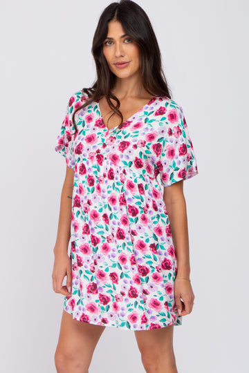 Ivory Floral Short Sleeve Babydoll Dress