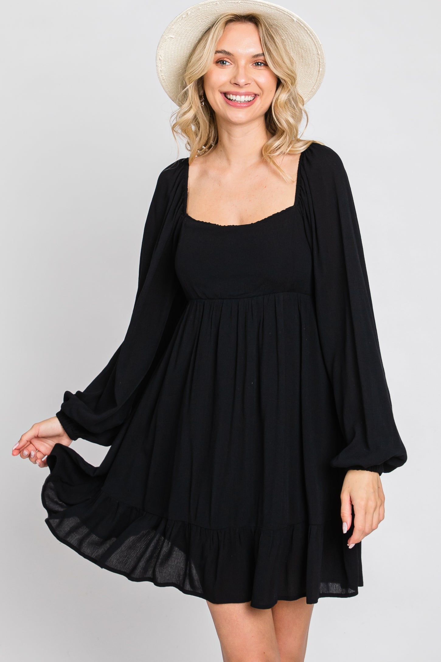 Black Long Sleeve Square Neck Dress Black Long Sleeve Square Neck Dress