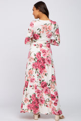 Cream Floral Maternity Wrap Maxi Dress