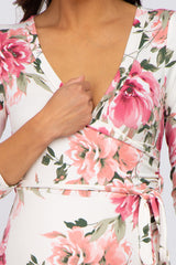 Cream Floral Maternity Wrap Maxi Dress