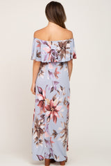 Light Blue Floral Off Shoulder Maternity Maxi Dress