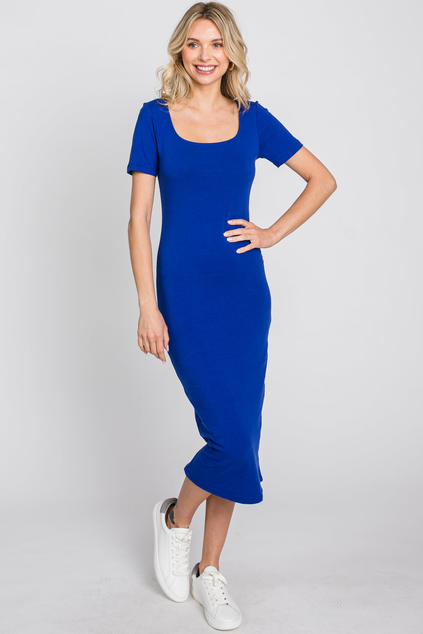 royal blue fitted maternity dress MaterniWear Office,Business Casual Woman,Elegant Sleeveless Slim Fit Solid Color Maternity Dress For Summer Blue Midi Pregnant Royal