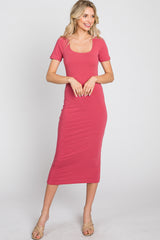 Coral Fitted Midi Dress
