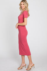 Coral Fitted Midi Dress