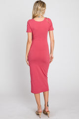 Coral Fitted Midi Dress