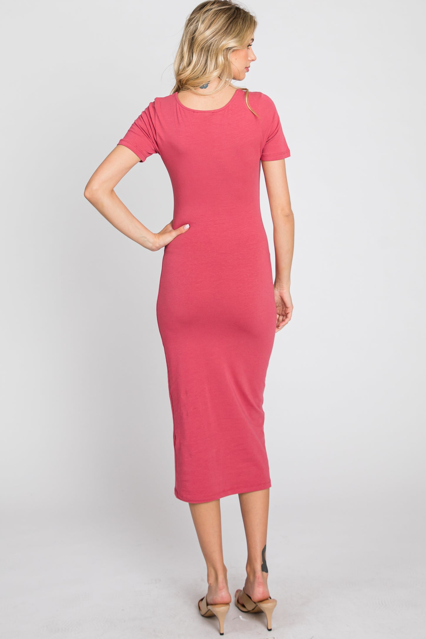Coral Fitted Midi Dress