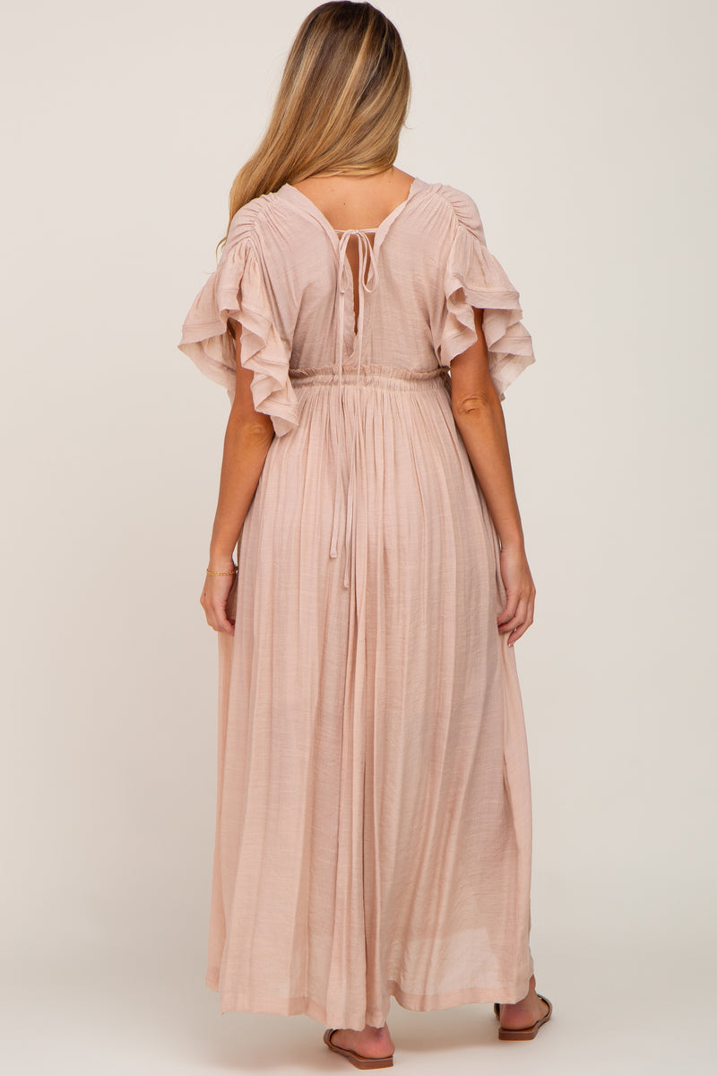 Light Pink Deep V-Neck Button Down Maxi Dress Medium