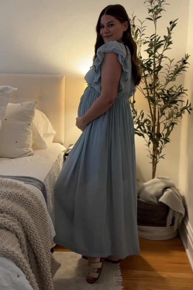 Light Blue Deep V-Neck Button Down Maternity Maxi Dress PinkBlush Light Blue Deep V-Neck Button Down Maternity Maxi Dress PinkBlush