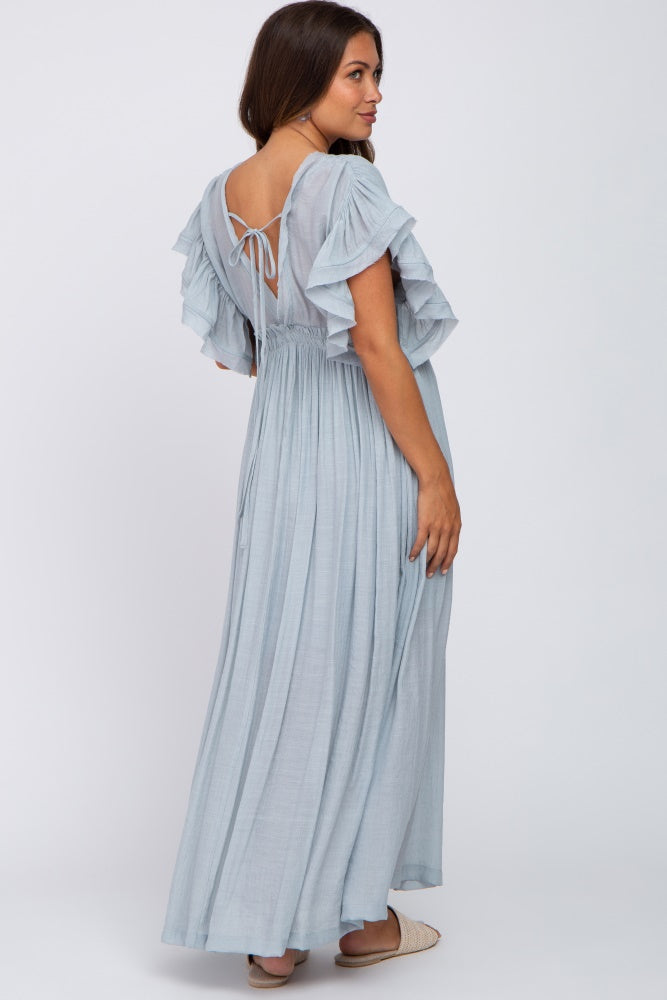Light Blue Deep V-Neck Button Down Maternity Maxi Dress PinkBlush Light Blue Deep V-Neck Button Down Maternity Maxi Dress PinkBlush