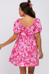 Fuchsia Floral Tiered Maternity Dress