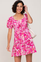 Fuchsia Floral Tiered Maternity Dress