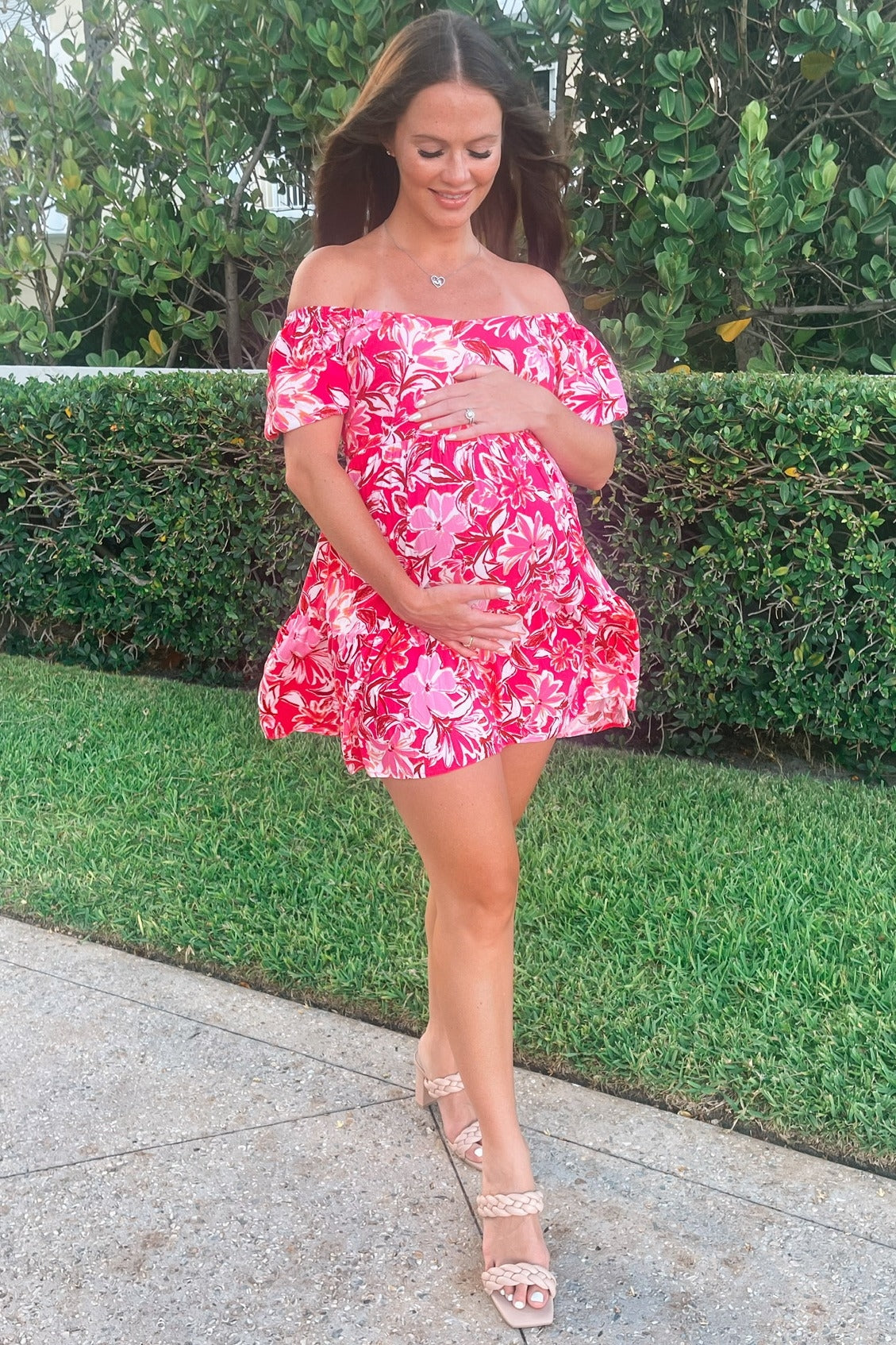 Fuchsia Floral Tiered Maternity Dress