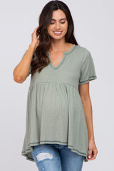 Light Olive V Neck Maternity Top