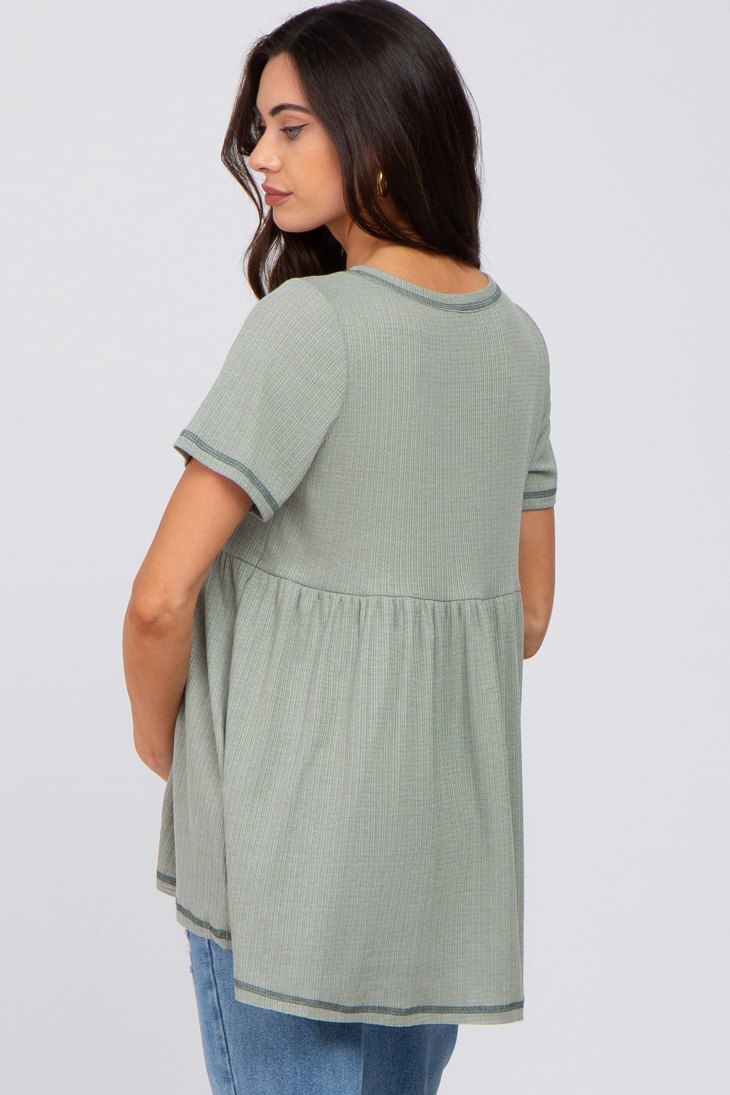 Light Olive V Neck Maternity Top